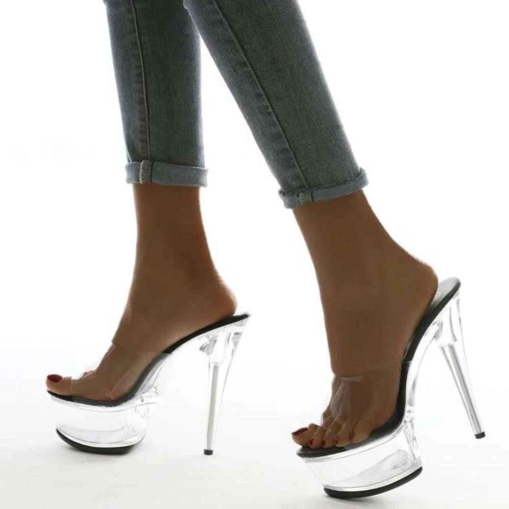 Clear Stiletto Heeled Platform Mule Sandals